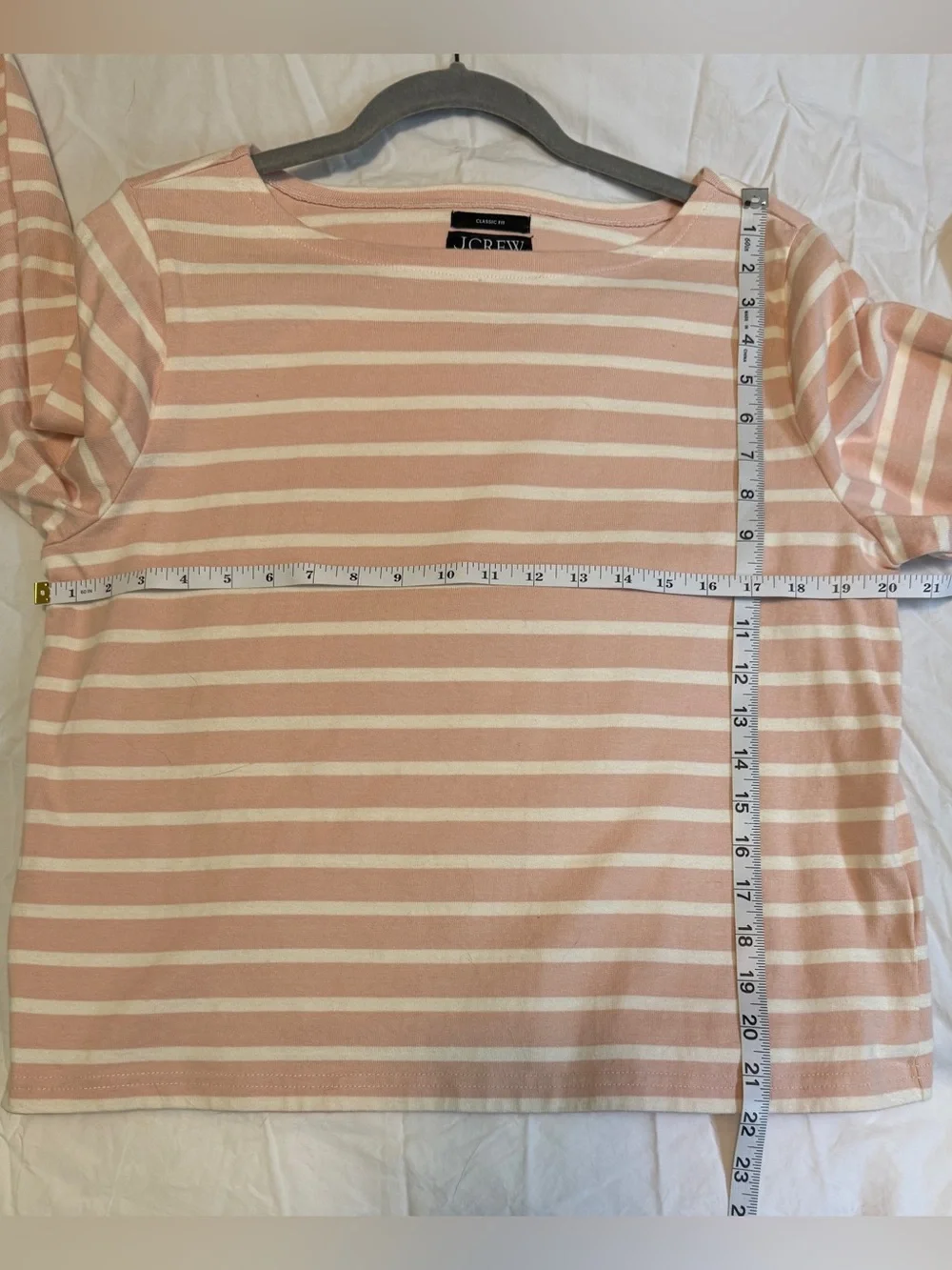 J.Crew Striped Boatneck long sleeve top. Pink/cream stripes. Large. Like new.